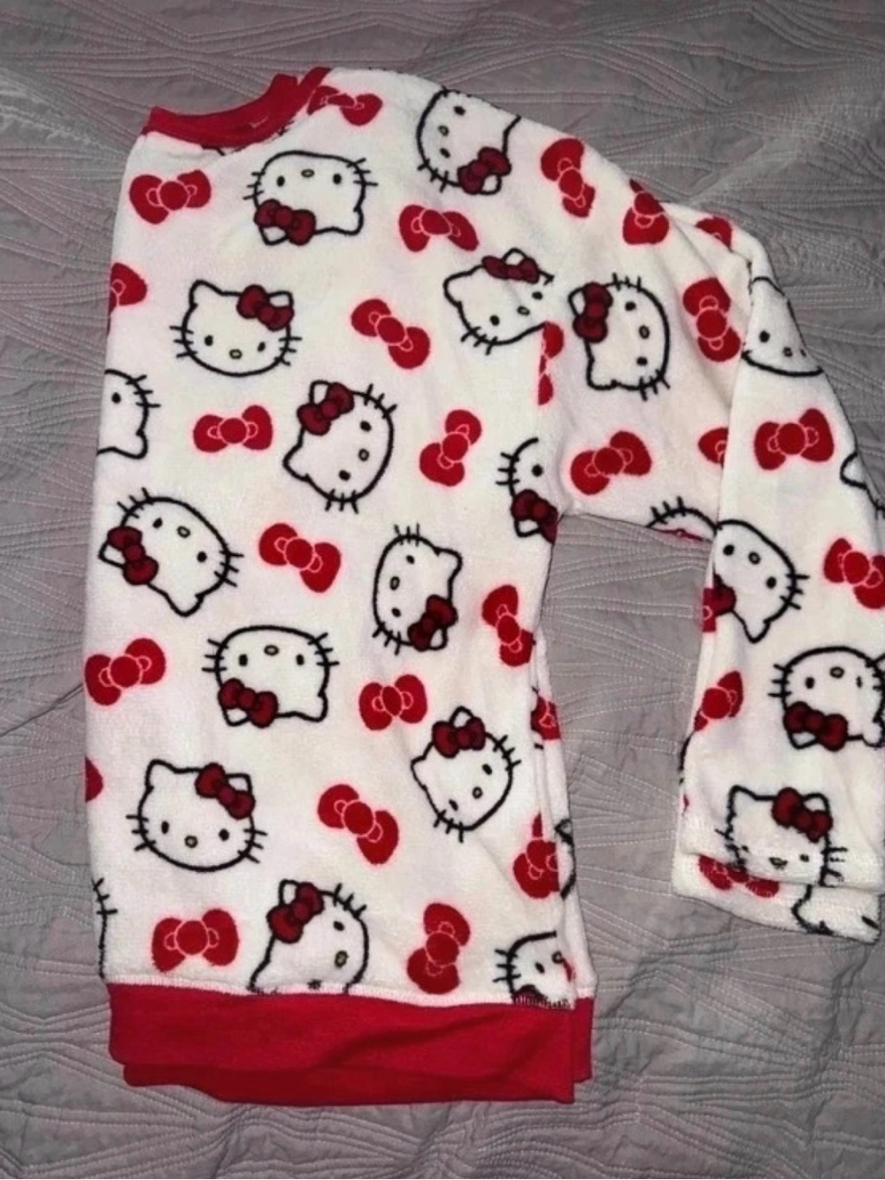Hello Kitty White and Red Fleece Pajama long sleeve top and pants